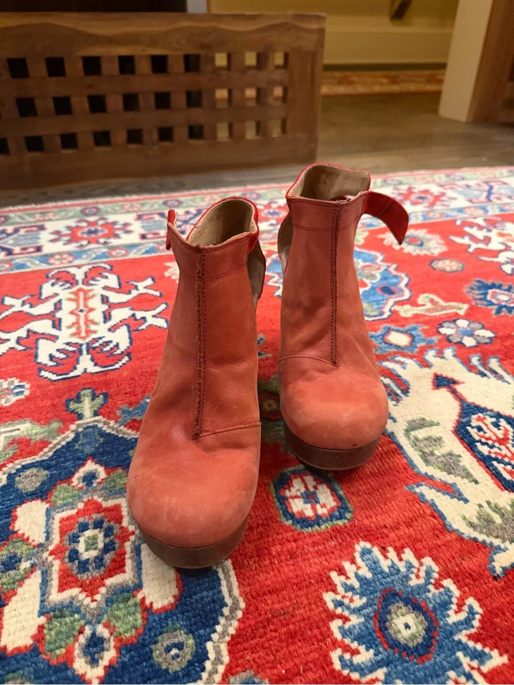 Free People Red Leather & Suede Platform Clog with Back Strap Size 39